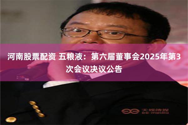 河南股票配资 五粮液：第六届董事会2025年第3次会议决议公告